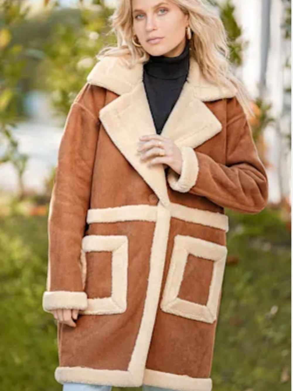 Blank NYC Shearling Suede & Sherpa Coat in Camel & Cream
